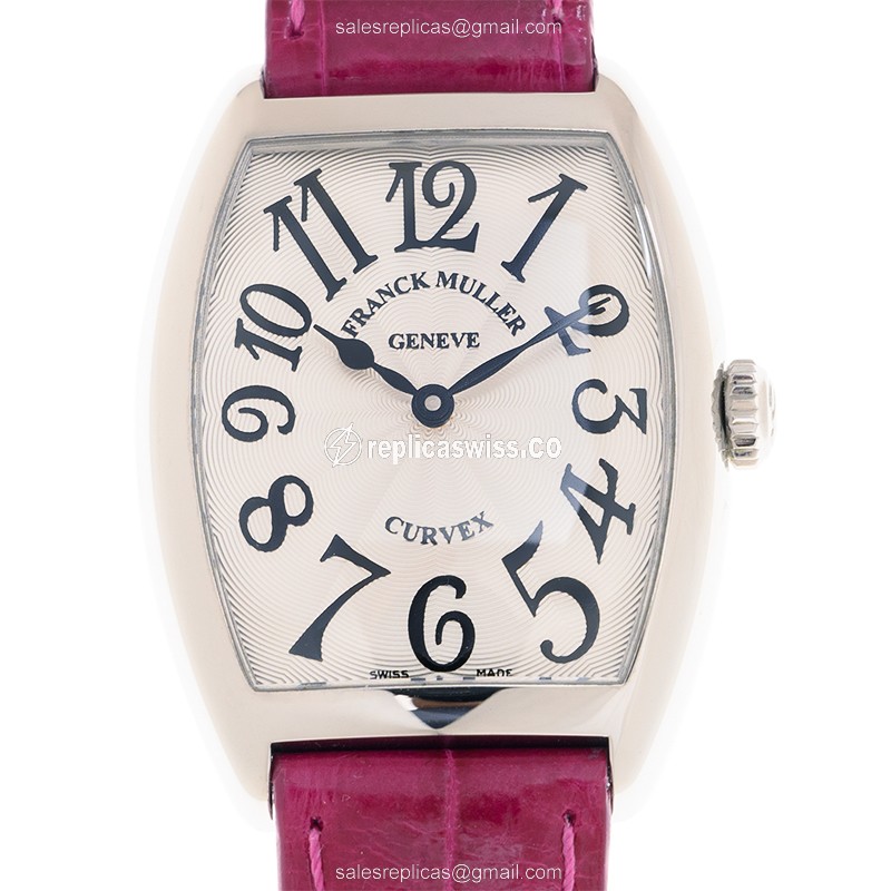 Franck Muller 7502 QZ AC Replica - Quartz - Steel Case - Silver Dial - Purple Leather Strap - Luxury Replica CINTREE CURVEX Watch